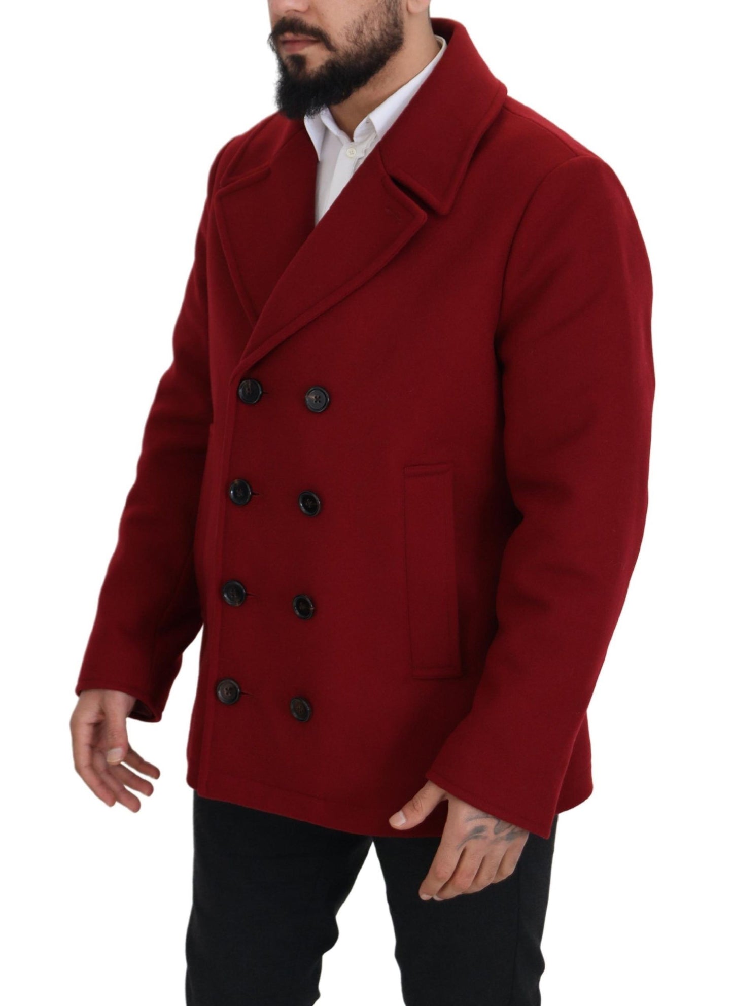 Dolce &amp; Gabbana Red Wool Double Breasted Coat Jacket