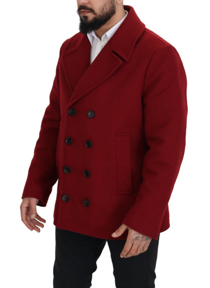 Dolce &amp; Gabbana Red Wool Double Breasted Coat Jacket