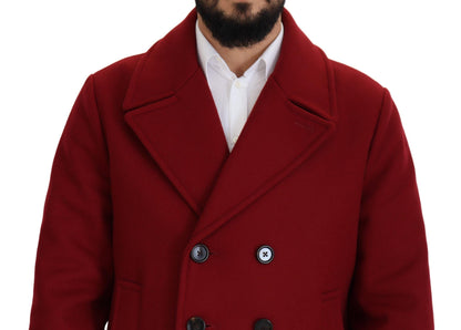 Dolce &amp; Gabbana Red Wool Double Breasted Coat Jacket