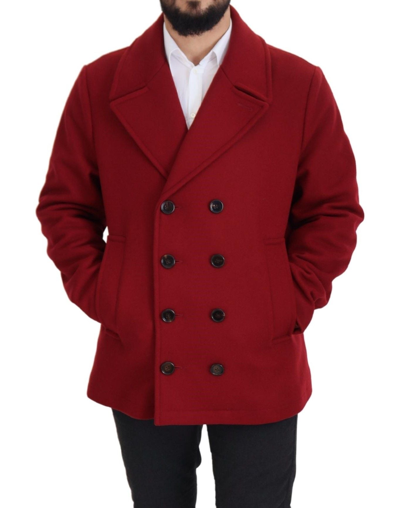 Dolce &amp; Gabbana Red Wool Double Breasted Coat Jacket