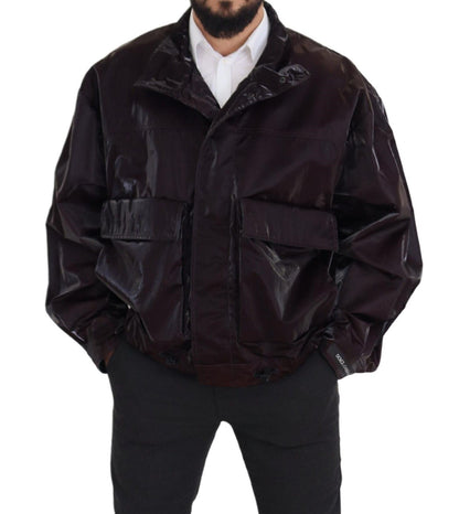 Dolce &amp; Gabbana Bordeaux Nylon Collared Men Coat Jacket