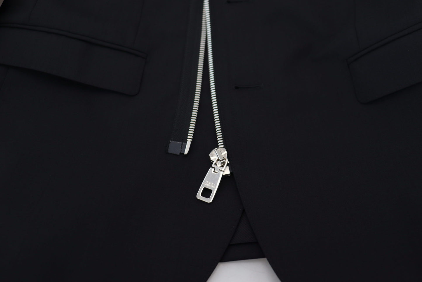 Dolce &amp; Gabbana – Schwarze Wolljacke mit durchgehendem Reißverschluss und langen Ärmeln