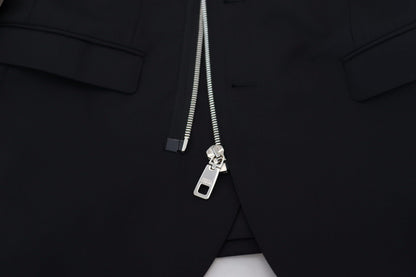 Dolce &amp; Gabbana – Schwarze Wolljacke mit durchgehendem Reißverschluss und langen Ärmeln