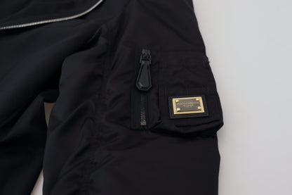 Dolce &amp; Gabbana – Schwarze Wolljacke mit durchgehendem Reißverschluss und langen Ärmeln