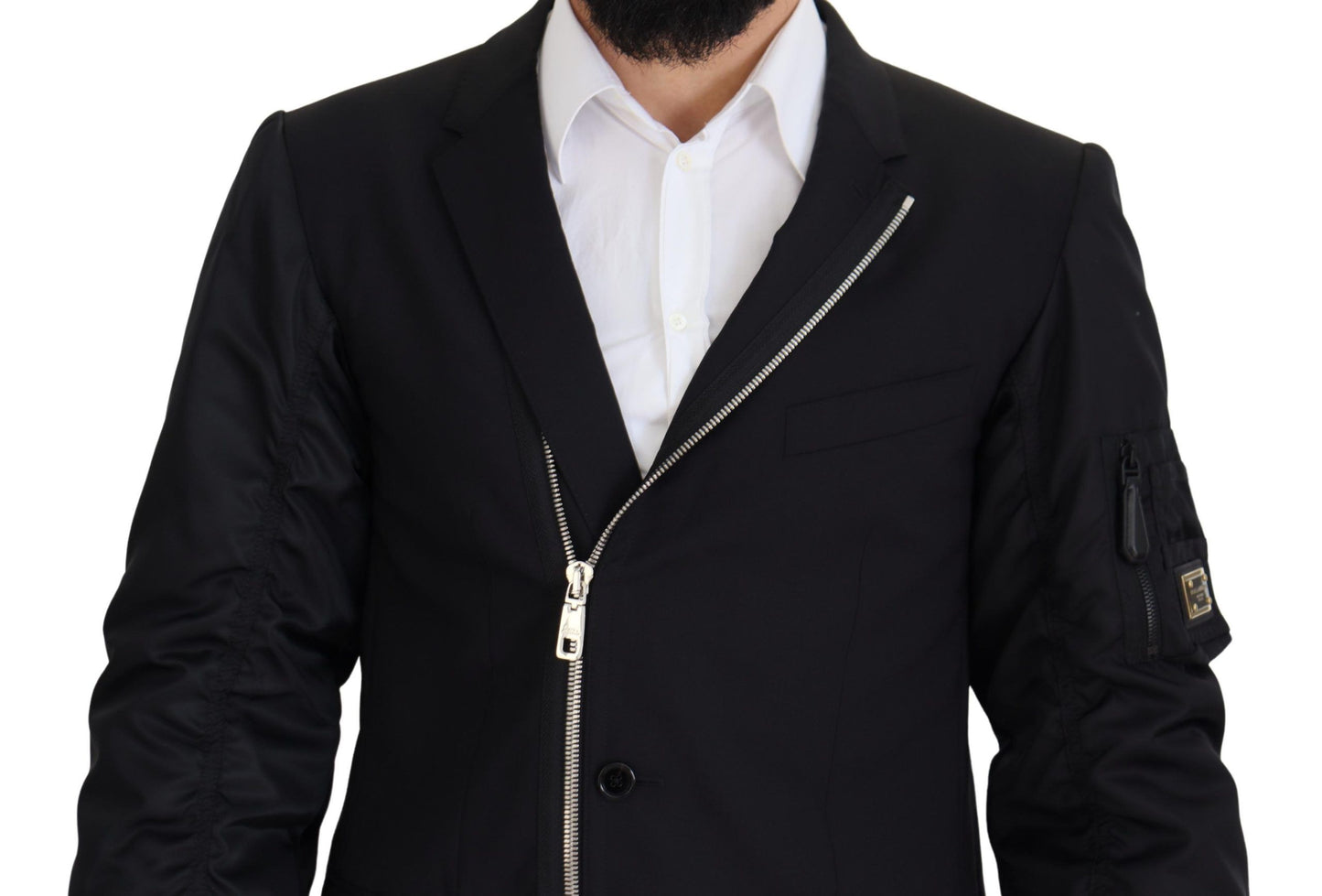 Dolce &amp; Gabbana – Schwarze Wolljacke mit durchgehendem Reißverschluss und langen Ärmeln
