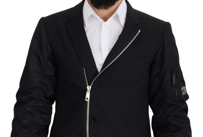 Dolce &amp; Gabbana – Schwarze Wolljacke mit durchgehendem Reißverschluss und langen Ärmeln