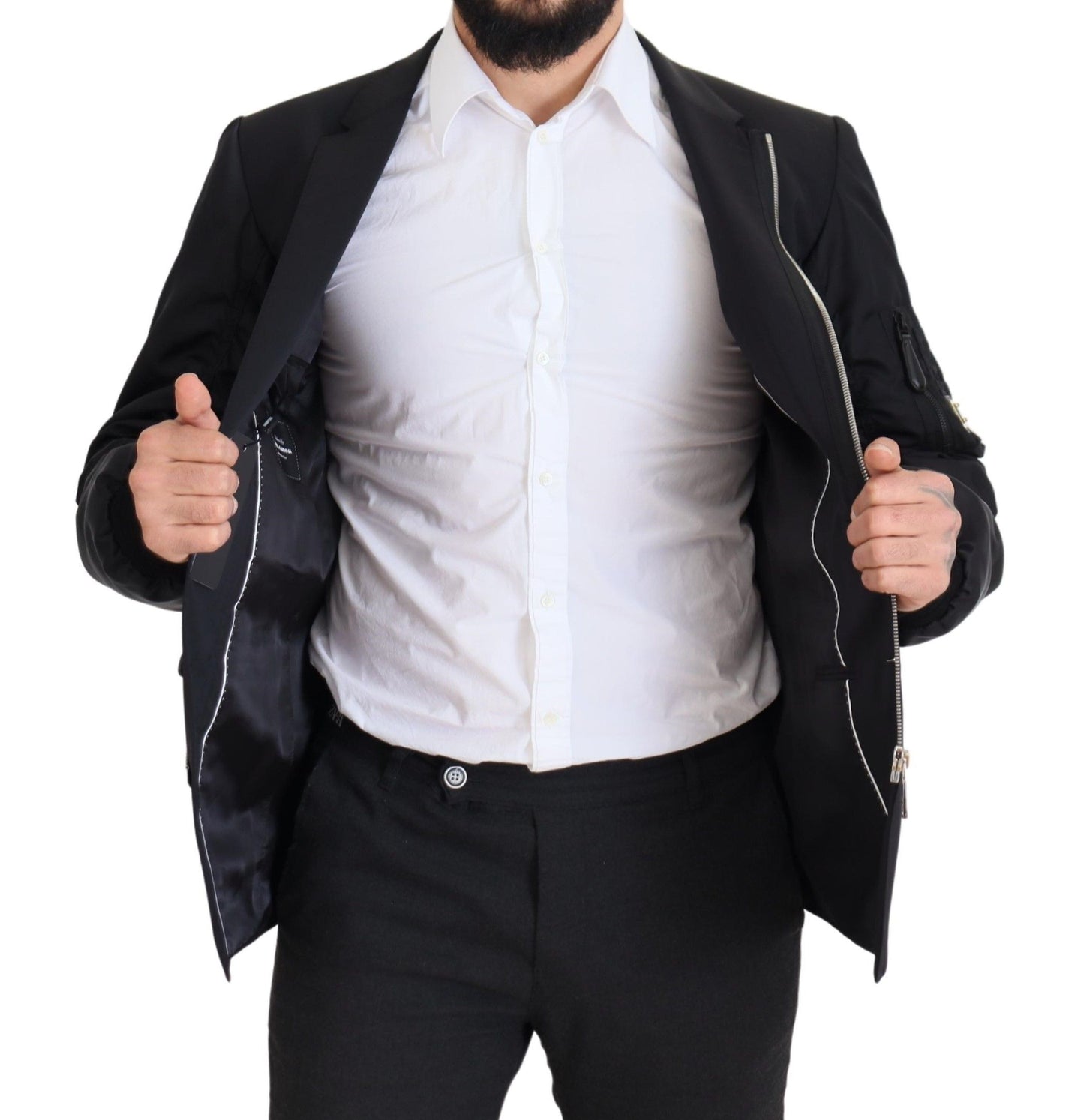 Dolce &amp; Gabbana – Schwarze Wolljacke mit durchgehendem Reißverschluss und langen Ärmeln