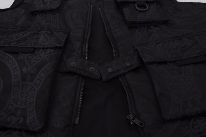 Dolce &amp; Gabbana Schwarze ärmellose Nylonjacke mit durchgehendem Reißverschluss