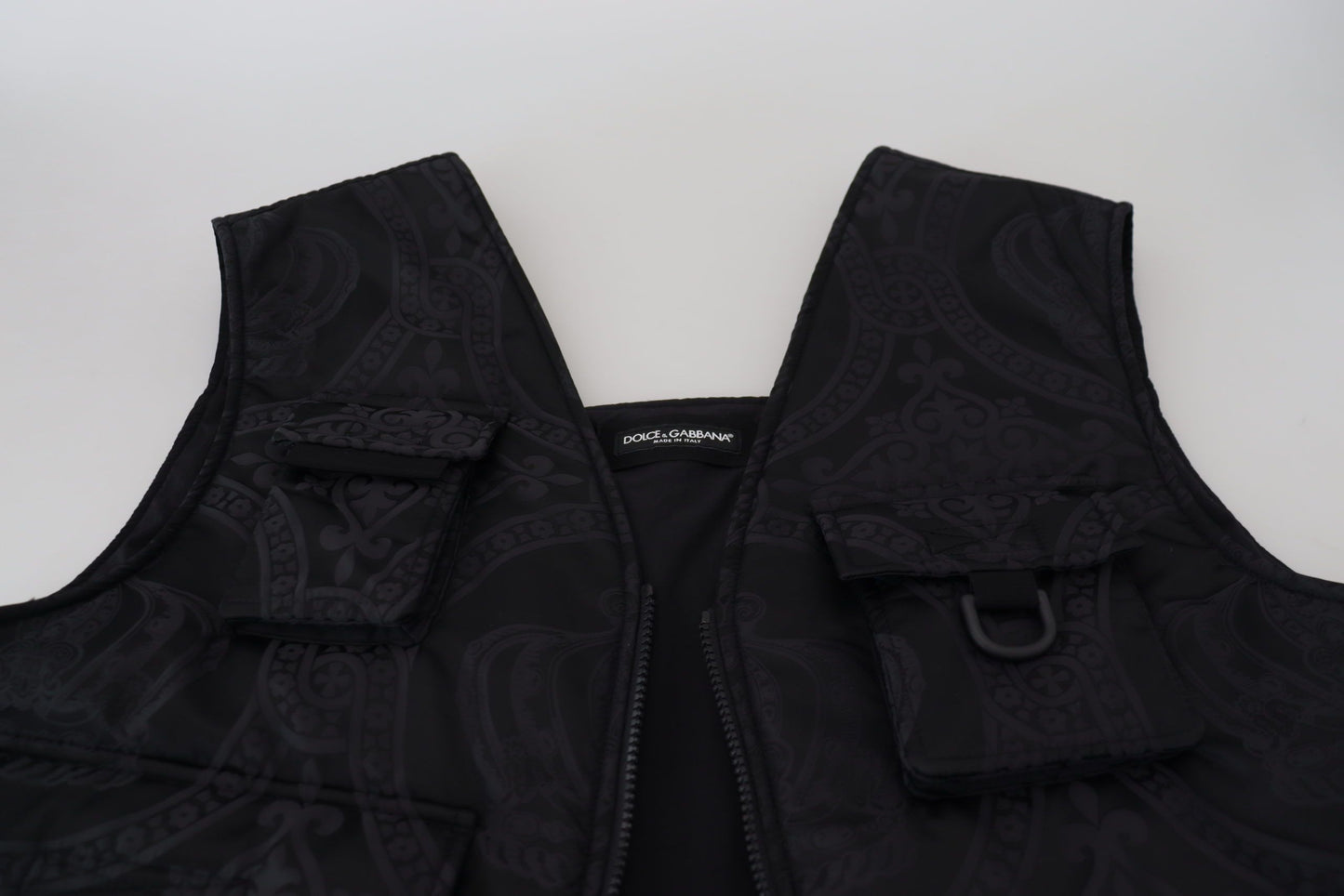 Dolce &amp; Gabbana Schwarze ärmellose Nylonjacke mit durchgehendem Reißverschluss