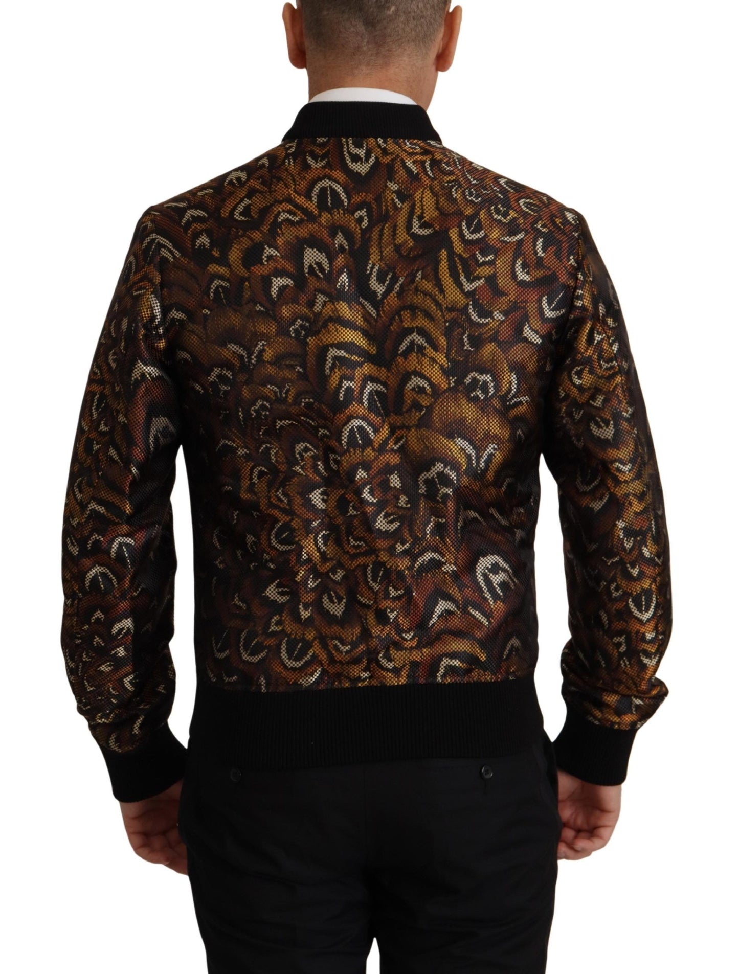 Dolce &amp; Gabbana – Blousonjacke mit durchgehendem Reißverschluss und braunen Federn