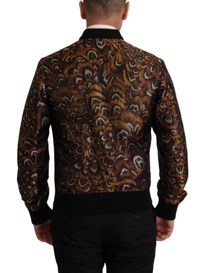 Dolce &amp; Gabbana – Blousonjacke mit durchgehendem Reißverschluss und braunen Federn