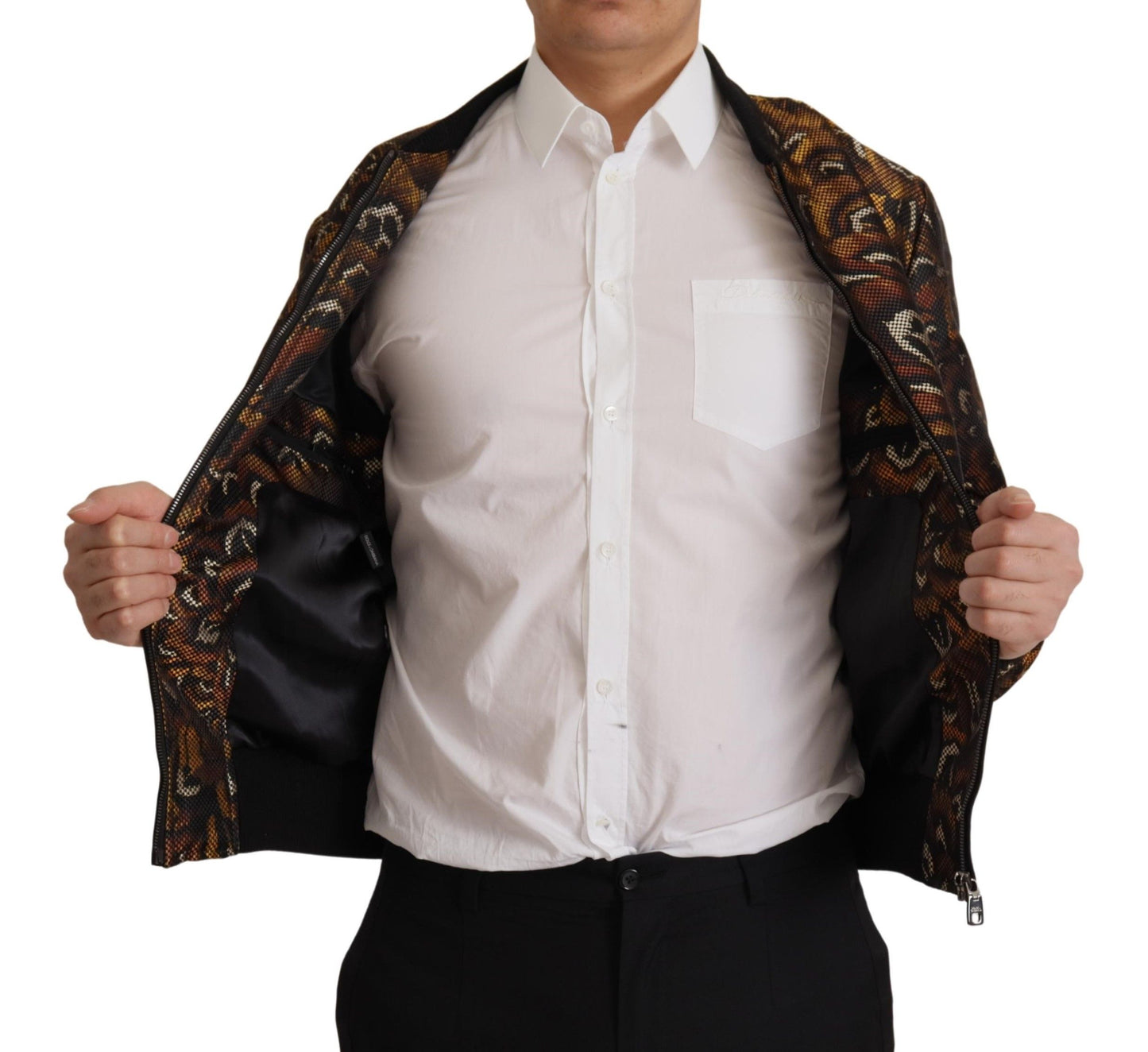 Dolce &amp; Gabbana – Blousonjacke mit durchgehendem Reißverschluss und braunen Federn