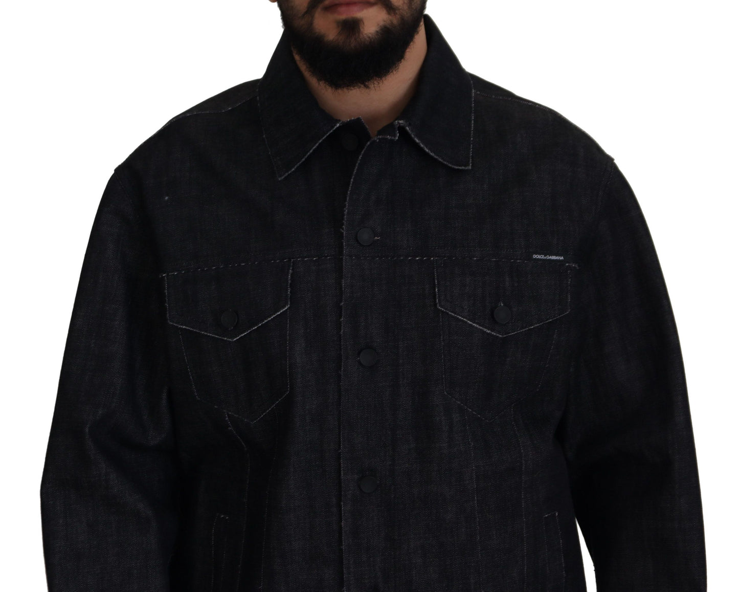 Dolce &amp; Gabbana – Schwarze Jeansjacke aus Baumwolle mit durchgehender Knopfleiste