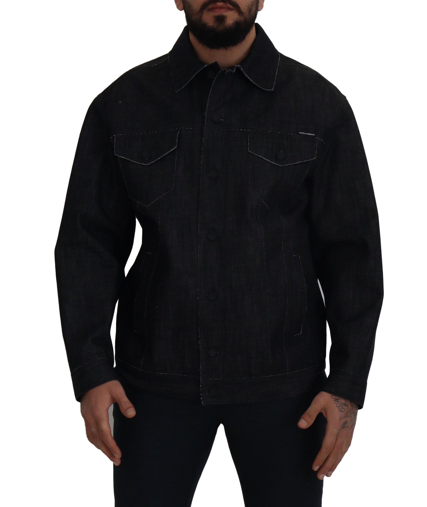 Dolce &amp; Gabbana – Schwarze Jeansjacke aus Baumwolle mit durchgehender Knopfleiste