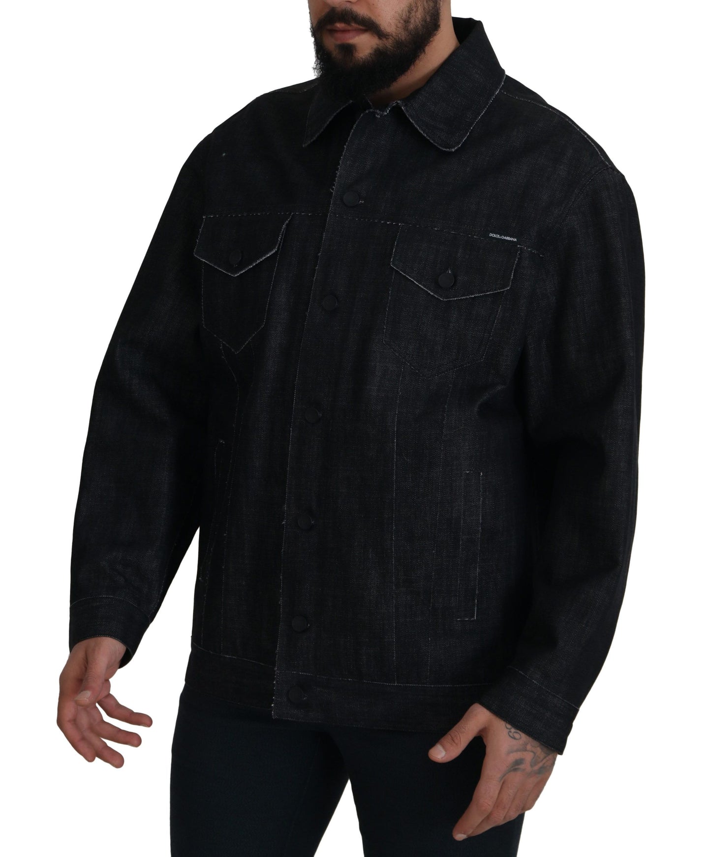Dolce &amp; Gabbana – Schwarze Jeansjacke aus Baumwolle mit durchgehender Knopfleiste