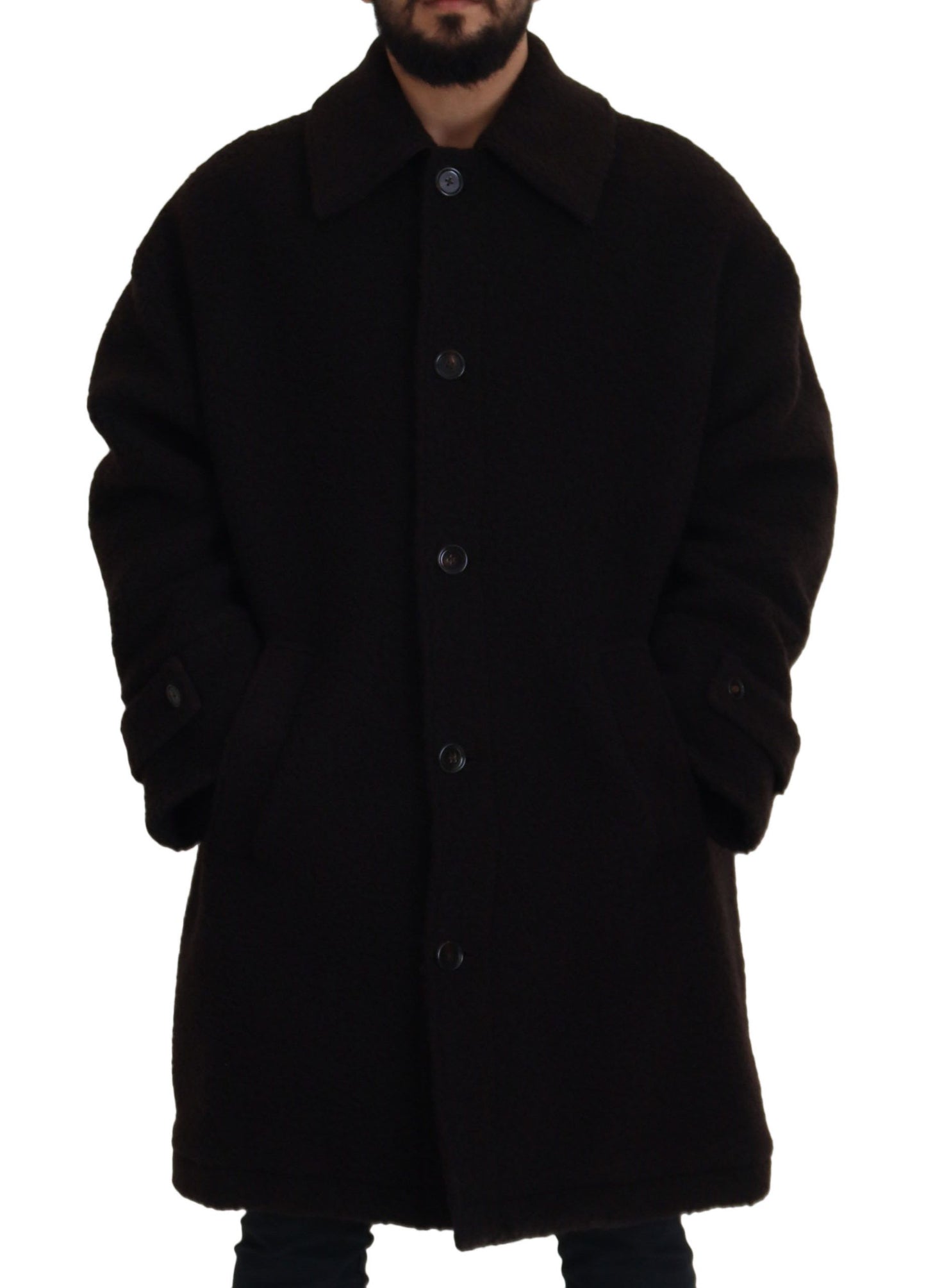 Dolce &amp; Gabbana Black Alpaca Button Down Trench Coat Jacket