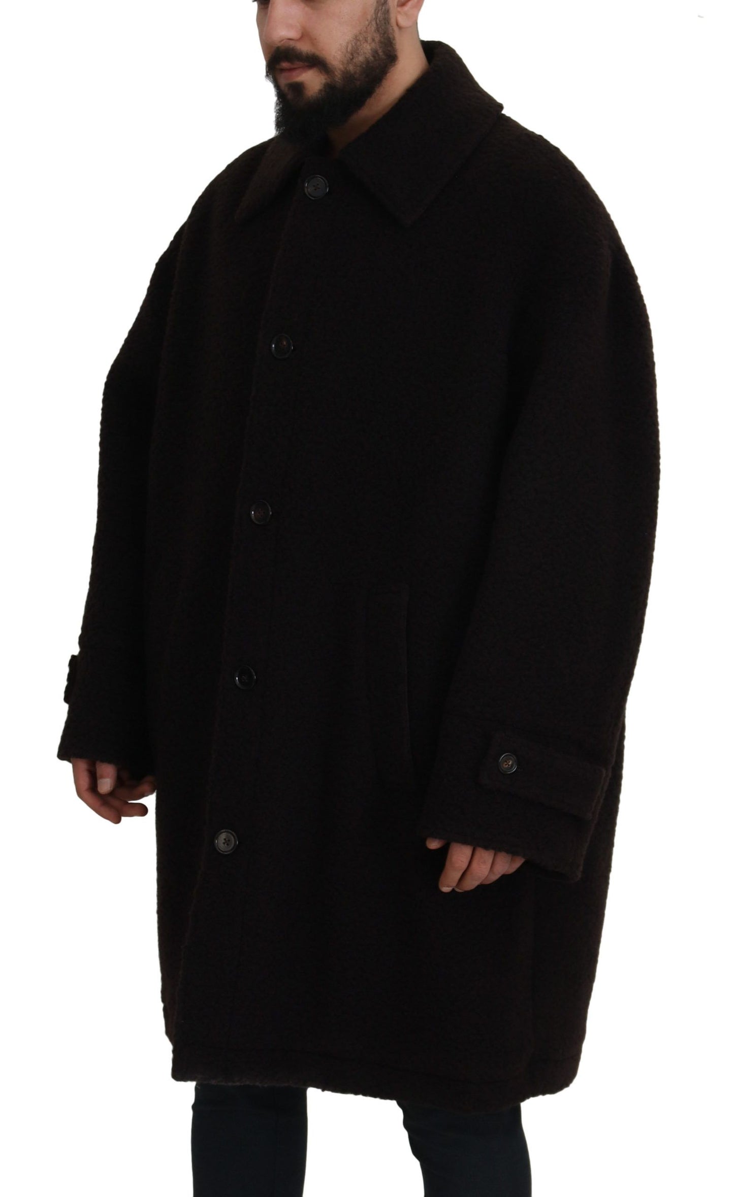 Dolce &amp; Gabbana Black Alpaca Button Down Trench Coat Jacket