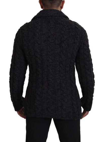 Dolce &amp; Gabbana Black Wool Knit Double Breasted Coat Jacket