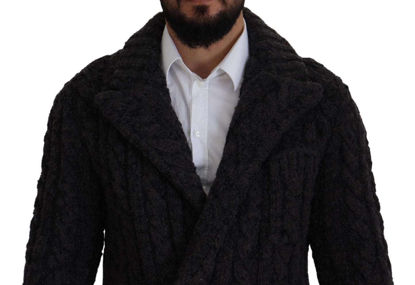Dolce &amp; Gabbana Black Wool Knit Double Breasted Coat Jacket