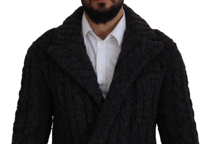Dolce &amp; Gabbana Black Wool Knit Double Breasted Coat Jacket