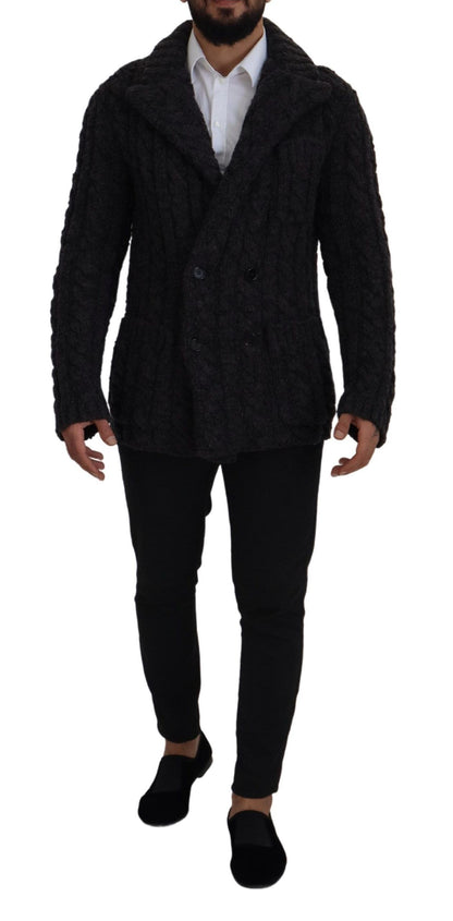 Dolce &amp; Gabbana Black Wool Knit Double Breasted Coat Jacket