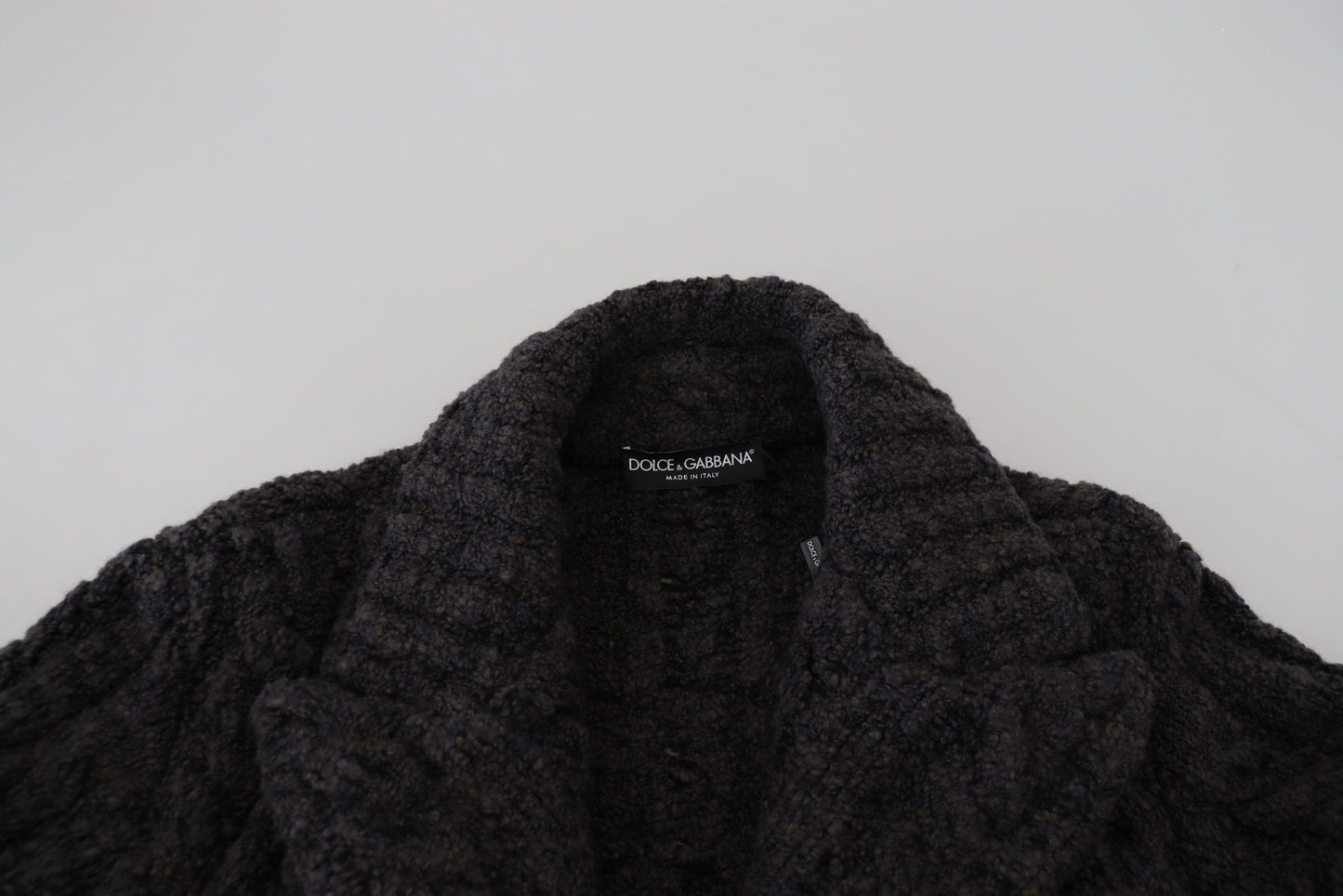 Dolce &amp; Gabbana Black Wool Knit Double Breasted Coat Jacket