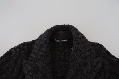 Dolce &amp; Gabbana Black Wool Knit Double Breasted Coat Jacket