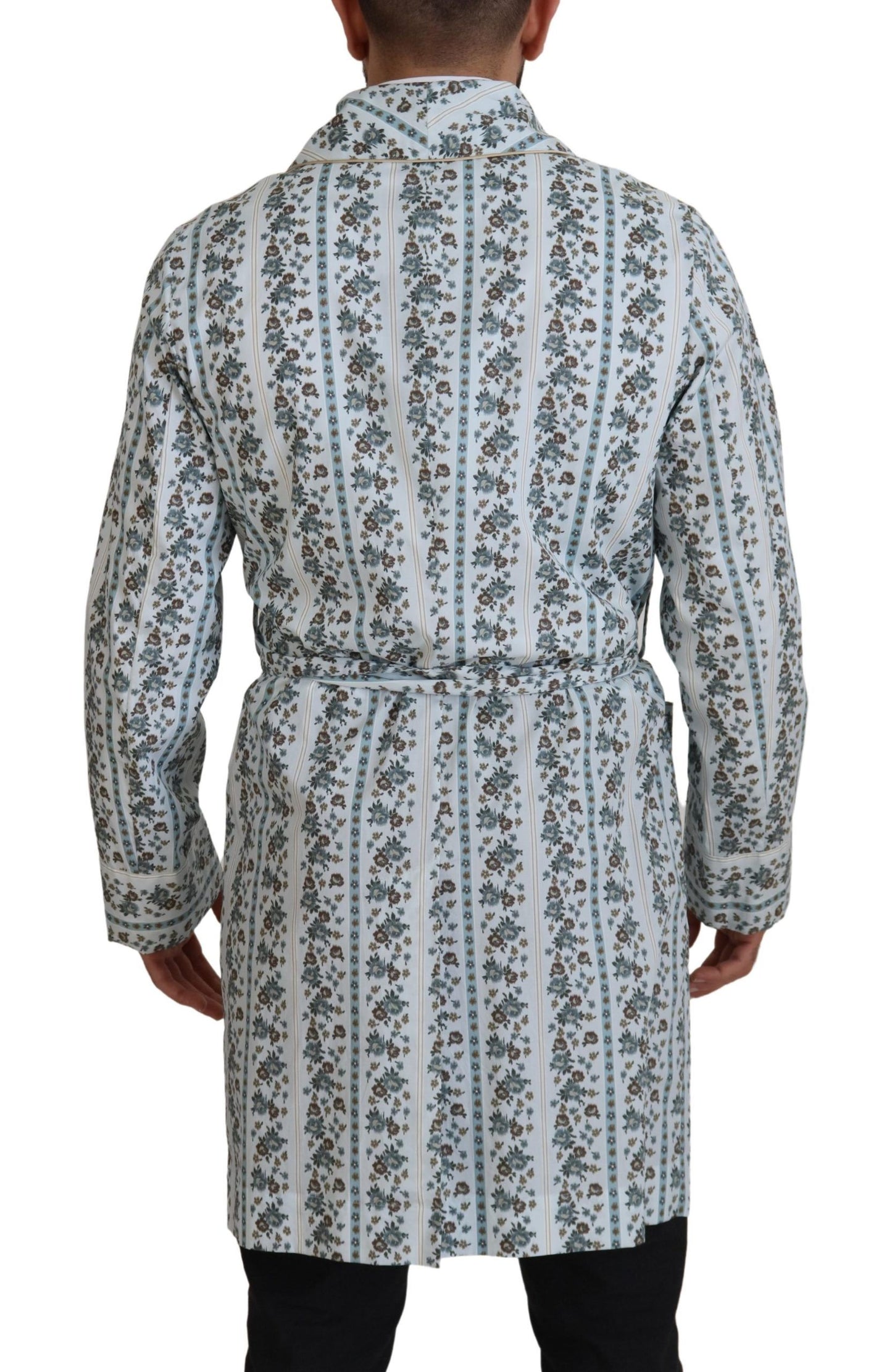 Dolce &amp; Gabbana Blue Floral Cotton Robe Coat Jacket