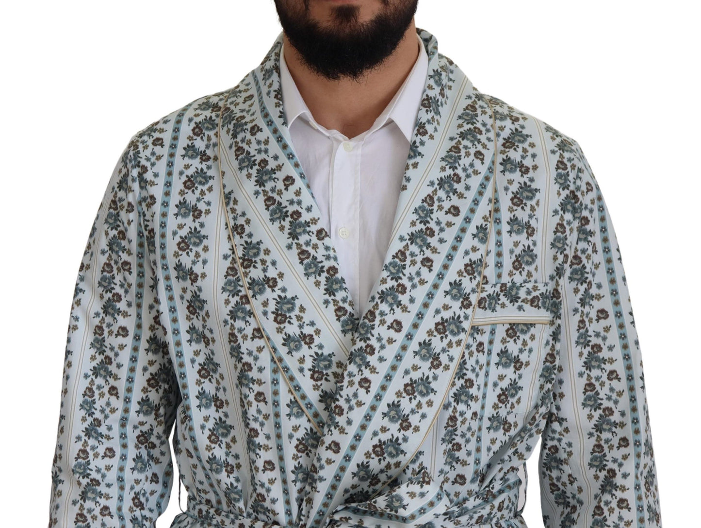 Dolce &amp; Gabbana Blue Floral Cotton Robe Coat Jacket