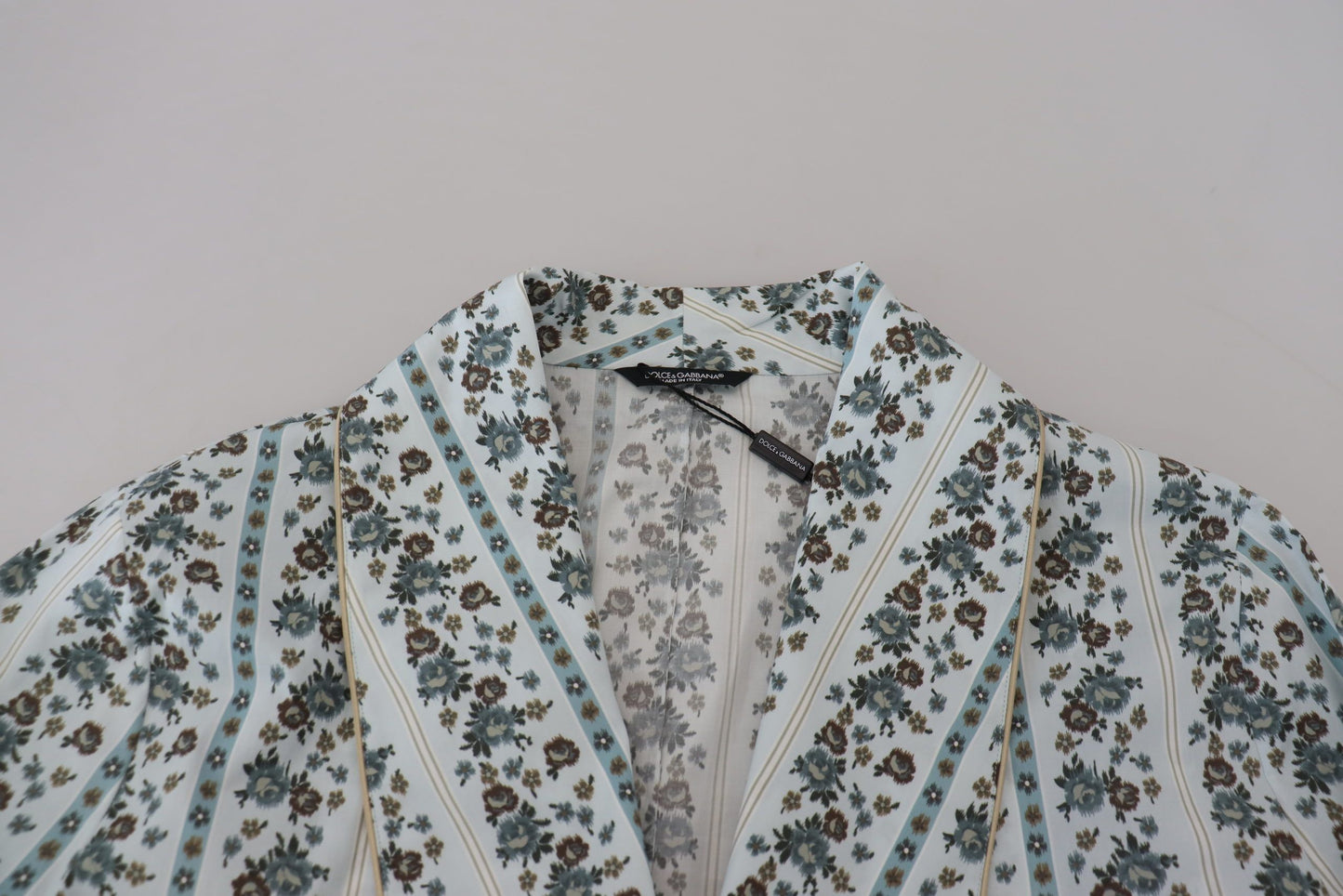Dolce &amp; Gabbana Blue Floral Cotton Robe Coat Jacket