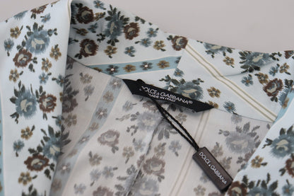 Dolce &amp; Gabbana Blue Floral Cotton Robe Coat Jacket