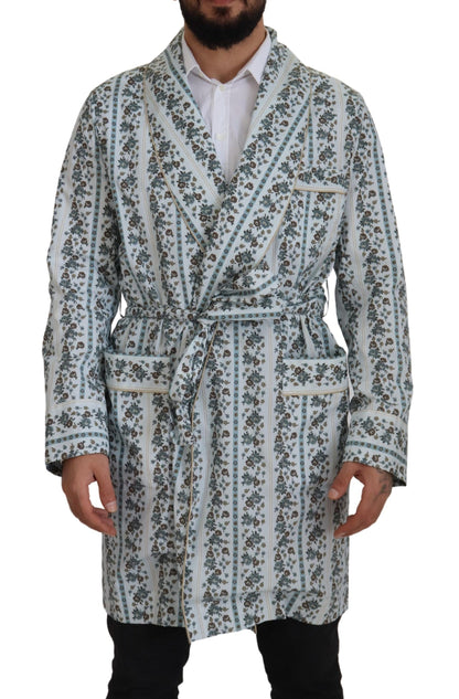 Dolce &amp; Gabbana Blue Floral Cotton Robe Coat Jacket