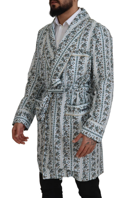 Dolce &amp; Gabbana Blue Floral Cotton Robe Coat Jacket