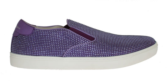 Dolce &amp; Gabbana – Lilafarbene Canvas-Sneaker mit Strass-Logo