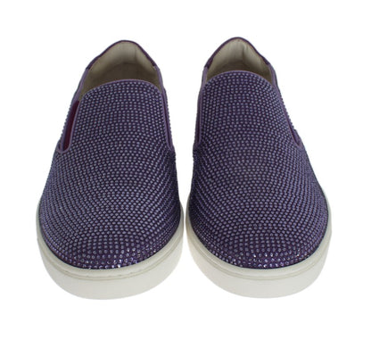 Dolce &amp; Gabbana – Lilafarbene Canvas-Sneaker mit Strass-Logo