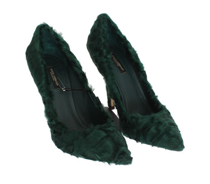 Dolce &amp; Gabbana Grüne Xiangao-Pumps aus Lammfellleder
