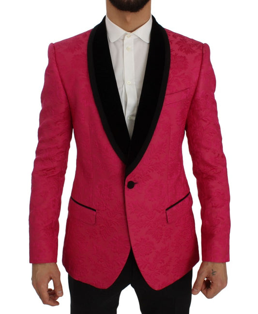 Dolce &amp; Gabbana – Schmaler Blazer aus Brokat mit Blumenmuster in Rosa