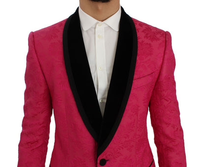 Dolce &amp; Gabbana – Schmaler Blazer aus Brokat mit Blumenmuster in Rosa