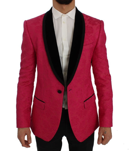Dolce &amp; Gabbana – Schmaler Blazer aus Brokat mit Blumenmuster in Rosa