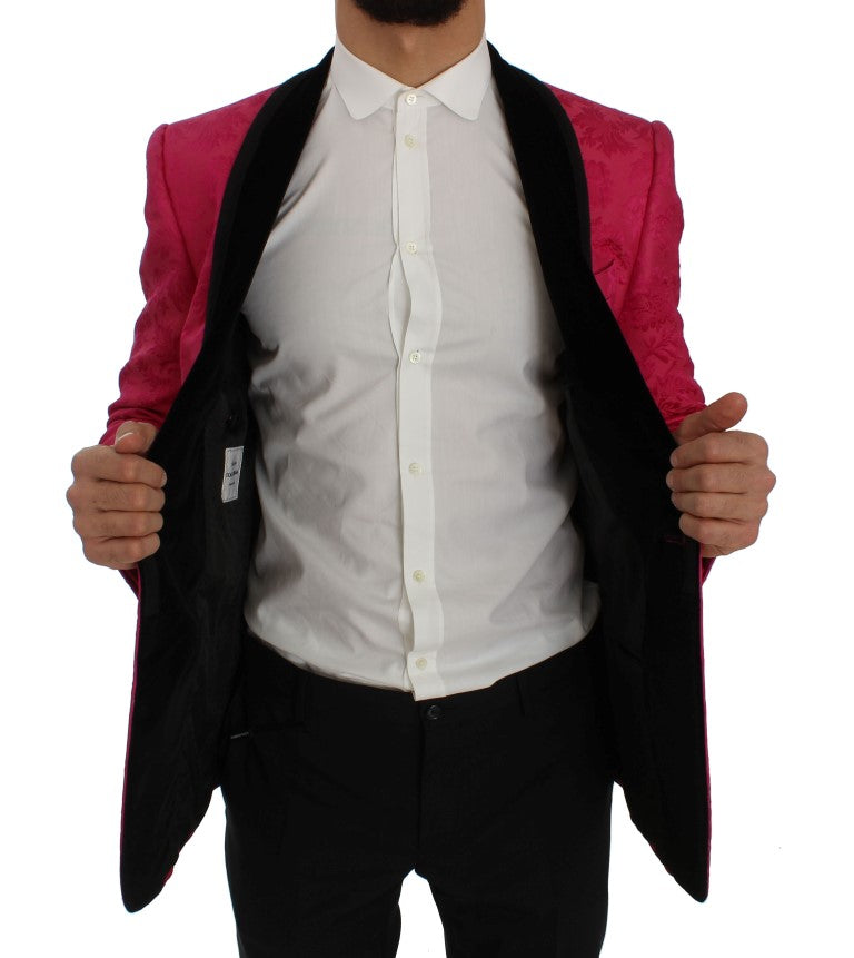 Dolce &amp; Gabbana – Schmaler Blazer aus Brokat mit Blumenmuster in Rosa
