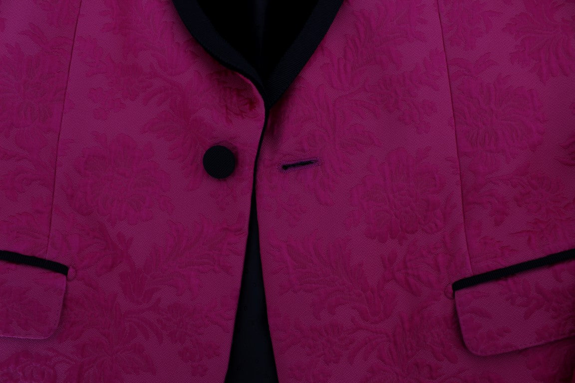 Dolce &amp; Gabbana – Schmaler Blazer aus Brokat mit Blumenmuster in Rosa