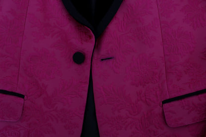 Dolce &amp; Gabbana – Schmaler Blazer aus Brokat mit Blumenmuster in Rosa