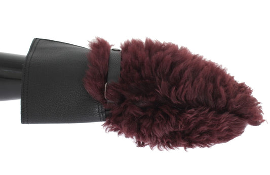 Dolce &amp; Gabbana Schwarze Lederhandschuhe aus Bordeaux-Lammfell