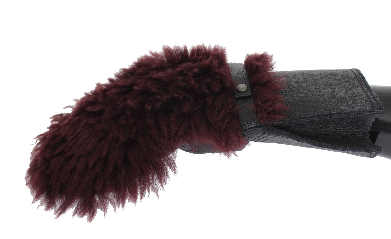 Dolce &amp; Gabbana Schwarze Lederhandschuhe aus Bordeaux-Lammfell
