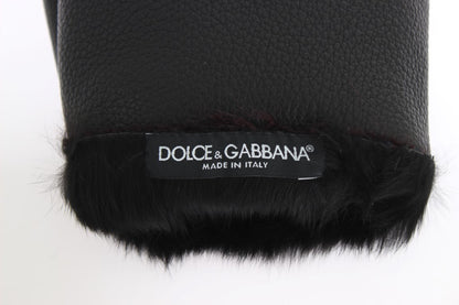 Dolce &amp; Gabbana Schwarze Lederhandschuhe aus Bordeaux-Lammfell