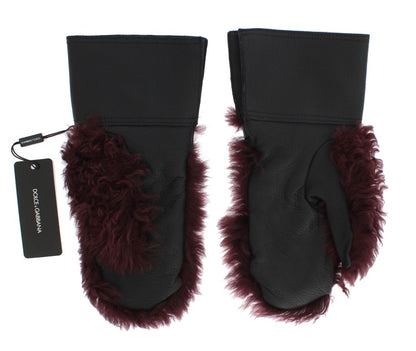 Dolce &amp; Gabbana Schwarze Lederhandschuhe aus Bordeaux-Lammfell