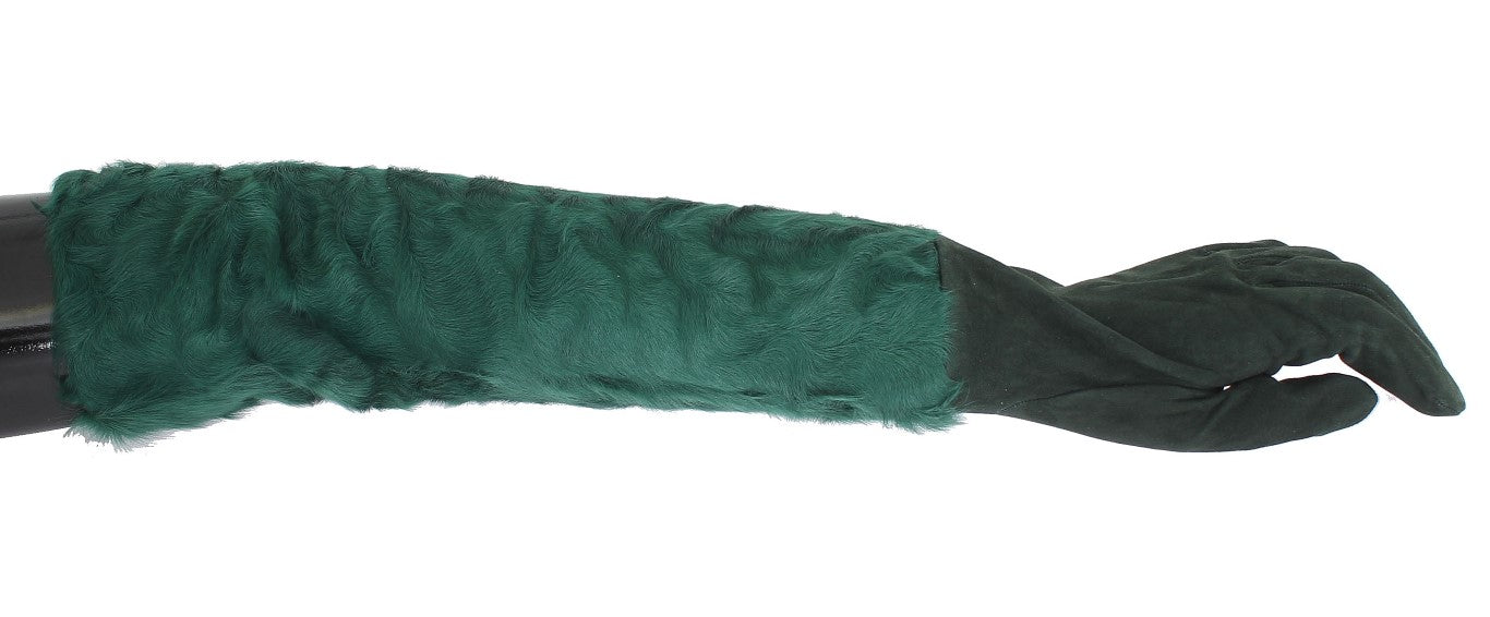 Dolce &amp; Gabbana – Grüne Xiangao-Ellenbogenhandschuhe aus Leder mit Pelz