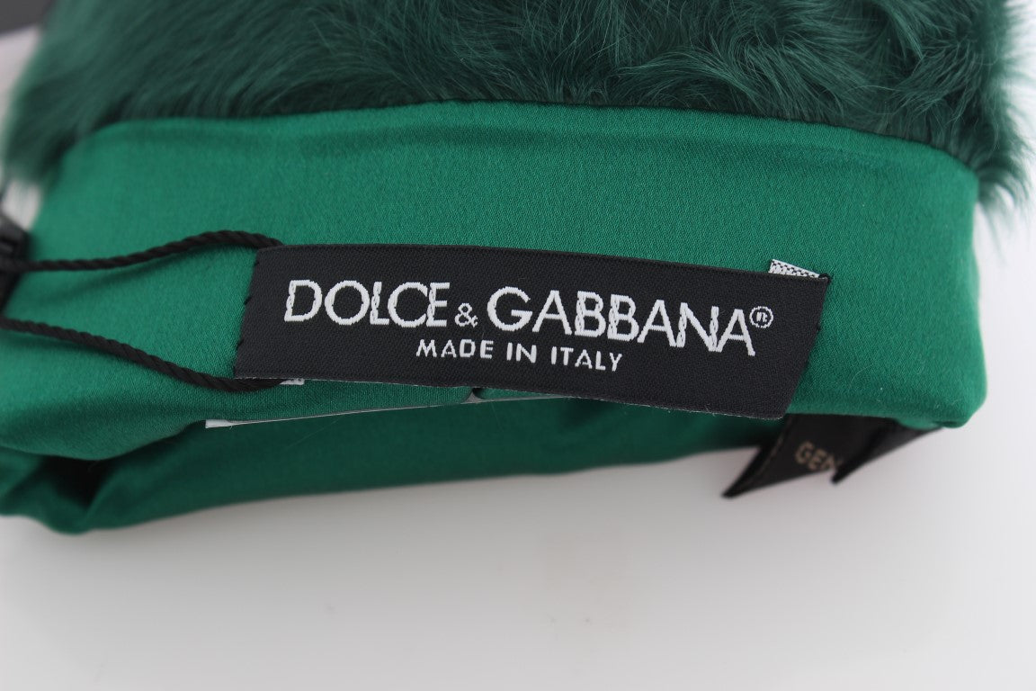 Dolce &amp; Gabbana – Grüne Xiangao-Ellenbogenhandschuhe aus Leder mit Pelz