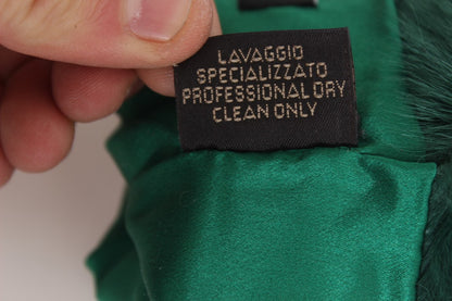 Dolce &amp; Gabbana – Grüne Xiangao-Ellenbogenhandschuhe aus Leder mit Pelz