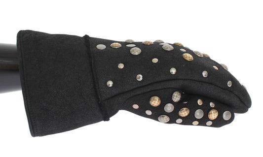 Dolce &amp; Gabbana Graue Woll-Shearling-Handschuhe mit Nieten